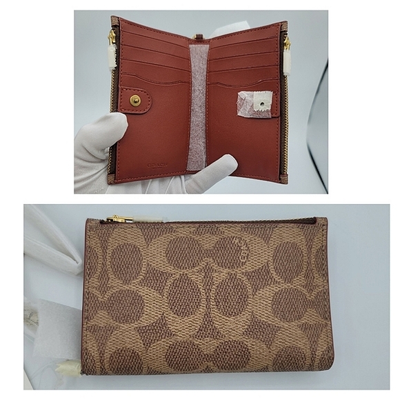 Coach Handbags - Coach Signature Rust Double Zip Chain Card Case Wallet NEW NWT
